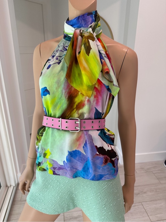 Lola & Sophie Tops - Lola & Sophie New York Halter Top Bow Tie Floral Watercolor Print Size S